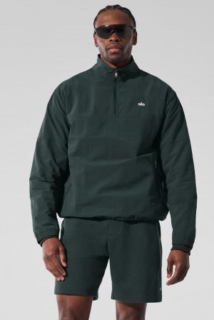 Charcoal Green Men Alo Yoga Light Weight Takeaway Track Pullover | Australia 57806-QVJI