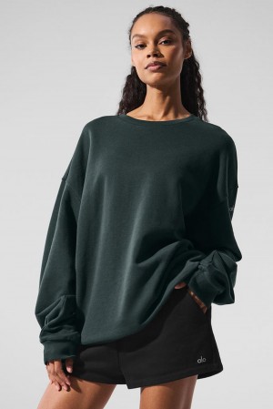 Charcoal Green Women Alo Yoga Chill Crew Neck Pullover | Australia 57869-IOPW