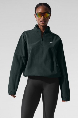 Charcoal Green Women Alo Yoga Light Weight Takeaway Track Pullover | Australia 61052-KAHB