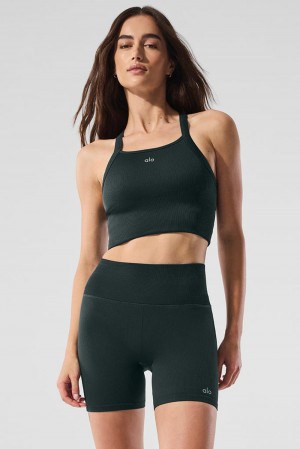 Charcoal Green Women Alo Yoga Seamless Ribbed Favorite Bra Tank | Australia 17435-BRIE