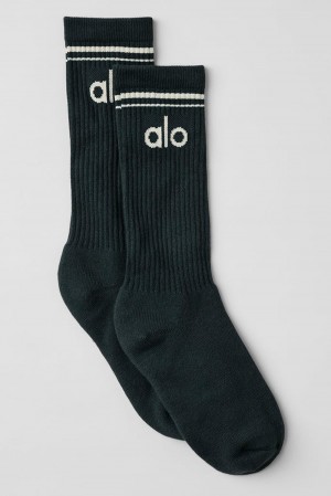Charcoal Green / Ivory Men Alo Yoga Unisex Throwback Sock | Australia 17068-MPTN