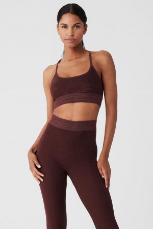 Cherry Cola Women Alo Yoga Seamless Luxe Terry Cuddle Bra | Australia 87459-RXWT