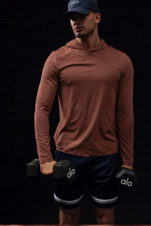 Chestnut Men Alo Yoga Conquer Reform With Hood Long Sleeve | Australia 51279-JOXZ