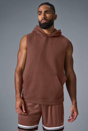 Chestnut Men Alo Yoga Renown Sleeveless Hoodie | Australia 96087-KFEM