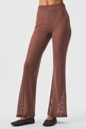 Chestnut Women Alo Yoga Striped Mesh Tropical Nights Flare Pant | Australia 49615-RAUX