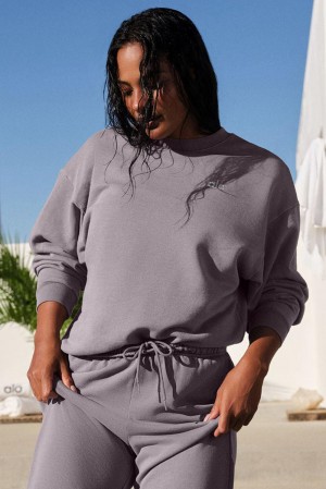 Cool Grey Wash Women Alo Yoga Washed Accolade Crew Neck Pullover | Australia 27983-WSUJ