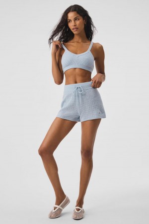 Crystal Blue Women Alo Yoga Cashmere High-Waist Plush Waffle Short | Australia 62019-EAZB