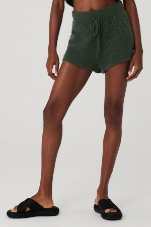 Dark Cactus Women Alo Yoga Cashmere High-Waist Plush Waffle Short | Australia 57398-HPLK
