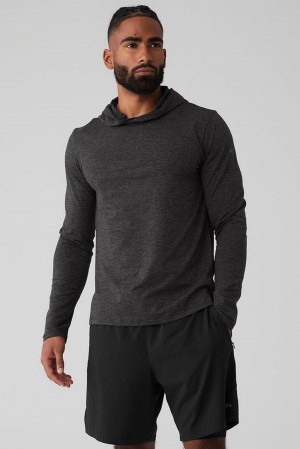 Dark Heather Grey Men Alo Yoga Conquer Reform With Hood Long Sleeve | Australia 71042-ZXTB