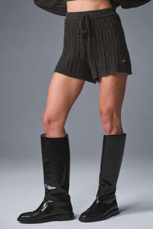 Dark Heather Grey Women Alo Yoga Cable Knit Winter Bliss Short | Australia 17436-NAPS