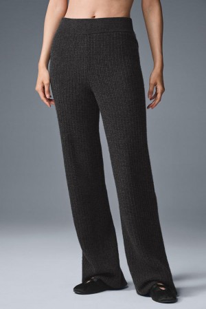 Dark Heather Grey Women Alo Yoga Cashmere High-Waist Plush Waffle Pant | Australia 67385-ADEG