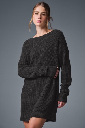 Dark Heather Grey Women Alo Yoga Cashmere Plush Waffle Dress | Australia 47136-WZGA