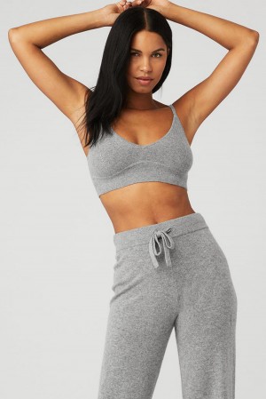 Dove Grey Heather Women Alo Yoga Cashmere Jet Set Bra | Australia 83105-BJQN