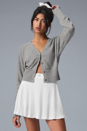 Dove Grey Heather Women Alo Yoga Cashmere Jet Set Cardigan | Australia 14597-POEM
