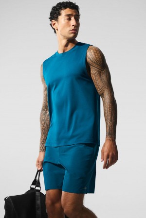 Eclipse Blue Men Alo Yoga Conquer Muscle Tank | Australia 63952-EPDV