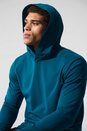 Eclipse Blue Men Alo Yoga Conquer Reform With Hood Long Sleeve | Australia 04152-TNUR