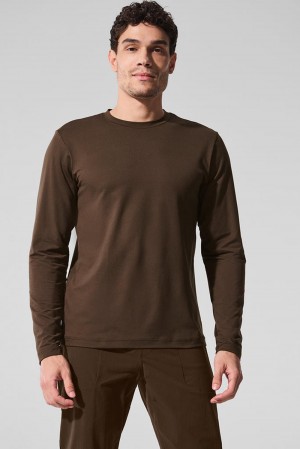 Espresso Men Alo Yoga Conquer Reform Crewneck Long Sleeve | Australia 08349-KLRO