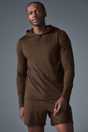 Espresso Men Alo Yoga Conquer Reform With Hood Long Sleeve | Australia 73560-HOVW