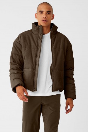 Espresso Men Alo Yoga Corduroy Stage Puffer Jacket | Australia 82793-RQVG