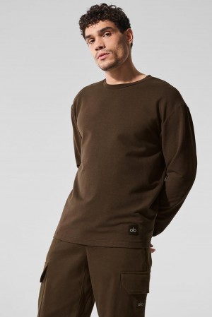 Espresso Men Alo Yoga Double Take Crew Long Sleeve | Australia 68517-ZSVC