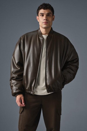 Espresso Men Alo Yoga Faux Leather Premier Bomber Jacket | Australia 30486-ZAKS