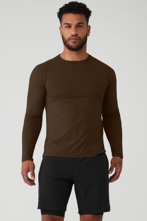 Espresso Men Alo Yoga Idol Long Sleeve Performance Tee | Australia 97238-NFVS