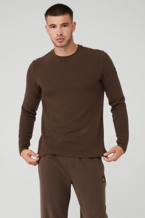 Espresso Men Alo Yoga Micro Waffle Fast Break Tee Long Sleeve | Australia 43980-EIBA