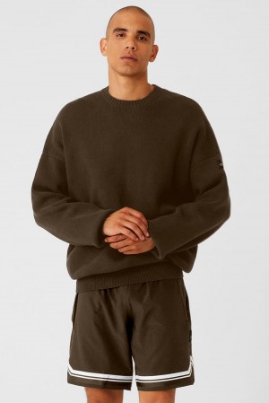 Espresso Men Alo Yoga Scholar Crew Neck Sweater | Australia 23805-FRWB