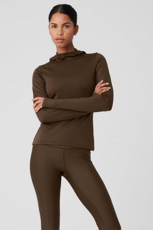 Espresso Women Alo Yoga Airlift Winter Warm Runner Hoodie | Australia 38719-GNLH