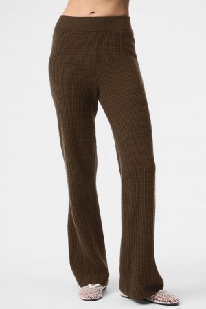 Espresso Women Alo Yoga Cashmere High-Waist Plush Waffle Pant | Australia 43589-XSNF