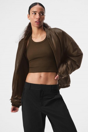 Espresso Women Alo Yoga Faux Leather Premier Bomber Jacket | Australia 81240-IJRD