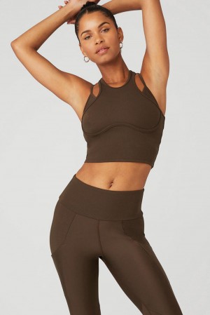 Espresso Women Alo Yoga Ribbed Airlift Enchanted Bra Tank | Australia 17306-SWIR