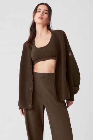 Espresso Women Alo Yoga Scholar Cardigan Sweater | Australia 75420-WJQI