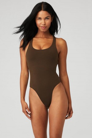 Espresso Women Alo Yoga Sleek Back Bodysuit | Australia 17249-IDAU