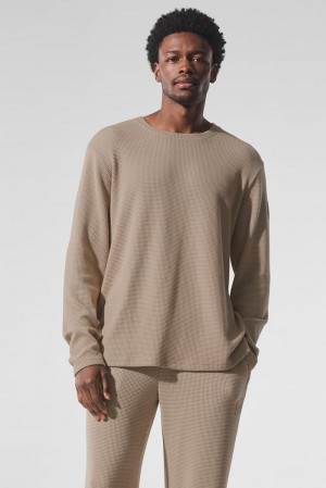 Gravel Men Alo Yoga Elevate Waffle Crew Long Sleeve | Australia 40183-EPBW