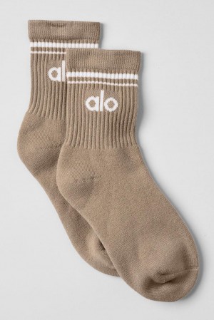 Gravel / White Men Alo Yoga Unisex Half-Crew Throwback Sock | Australia 26103-JANH