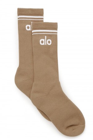 Gravel / White Women Alo Yoga Unisex Throwback Sock | Australia 81694-XGNH