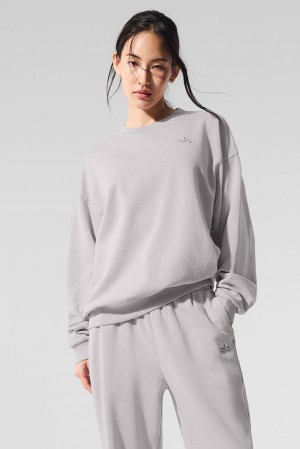 Grey Sky Wash Women Alo Yoga Washed Accolade Crew Neck Pullover | Australia 81346-KJZL