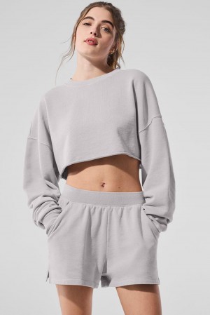 Grey Sky Wash Women Alo Yoga Washed Extreme Cropped Pullover | Australia 68037-CZHR