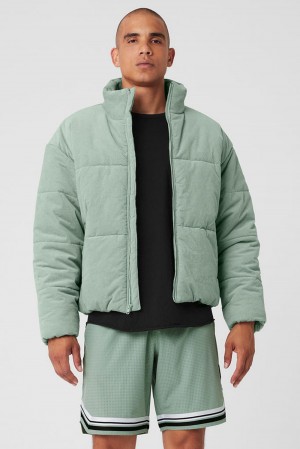 Icy Sage Men Alo Yoga Corduroy Stage Puffer Jacket | Australia 81796-WCGT