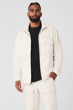 Ivory Men Alo Yoga Polar Fleece Ridge Full Zip Jacket | Australia 60715-SMWU