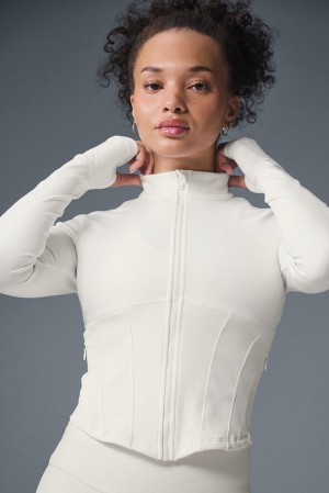 Ivory Women Alo Yoga Airbrush Corset Full Zip Jacket | Australia 19685-XIQG