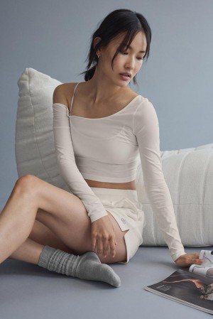 Ivory Women Alo Yoga Asymmetric Sheer Glow Long Sleeve | Australia 21084-BFTY