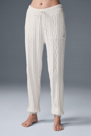 Ivory Women Alo Yoga Cable Knit Winter Bliss Pant | Australia 01465-ZVJR