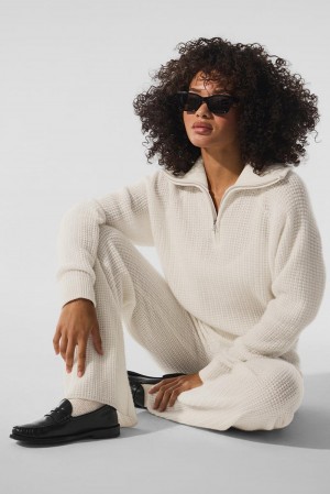 Ivory Women Alo Yoga Cashmere Plush Waffle 1/4 Zip Pullover | Australia 70429-TPBO