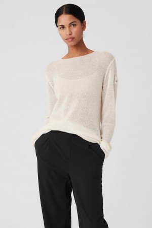 Ivory Women Alo Yoga Cashmere Reform Long Sleeve | Australia 73826-PIJN