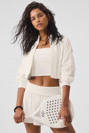 Ivory Women Alo Yoga Cropped Doubles Only Full Zip Jacket | Australia 01926-GHQA