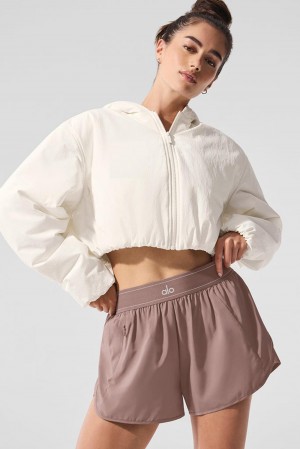 Ivory Women Alo Yoga Cropped Mountain Peak Full-Zip Hoodie | Australia 83214-VDQM