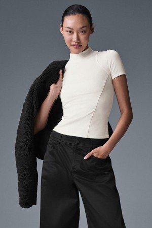 Ivory Women Alo Yoga Ribbed Mesmerize Short Sleeve | Australia 01546-GCBS
