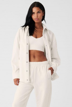 Ivory Women Alo Yoga Ribbed Velour Mountain Side Shacket Jacket | Australia 98762-AMDS